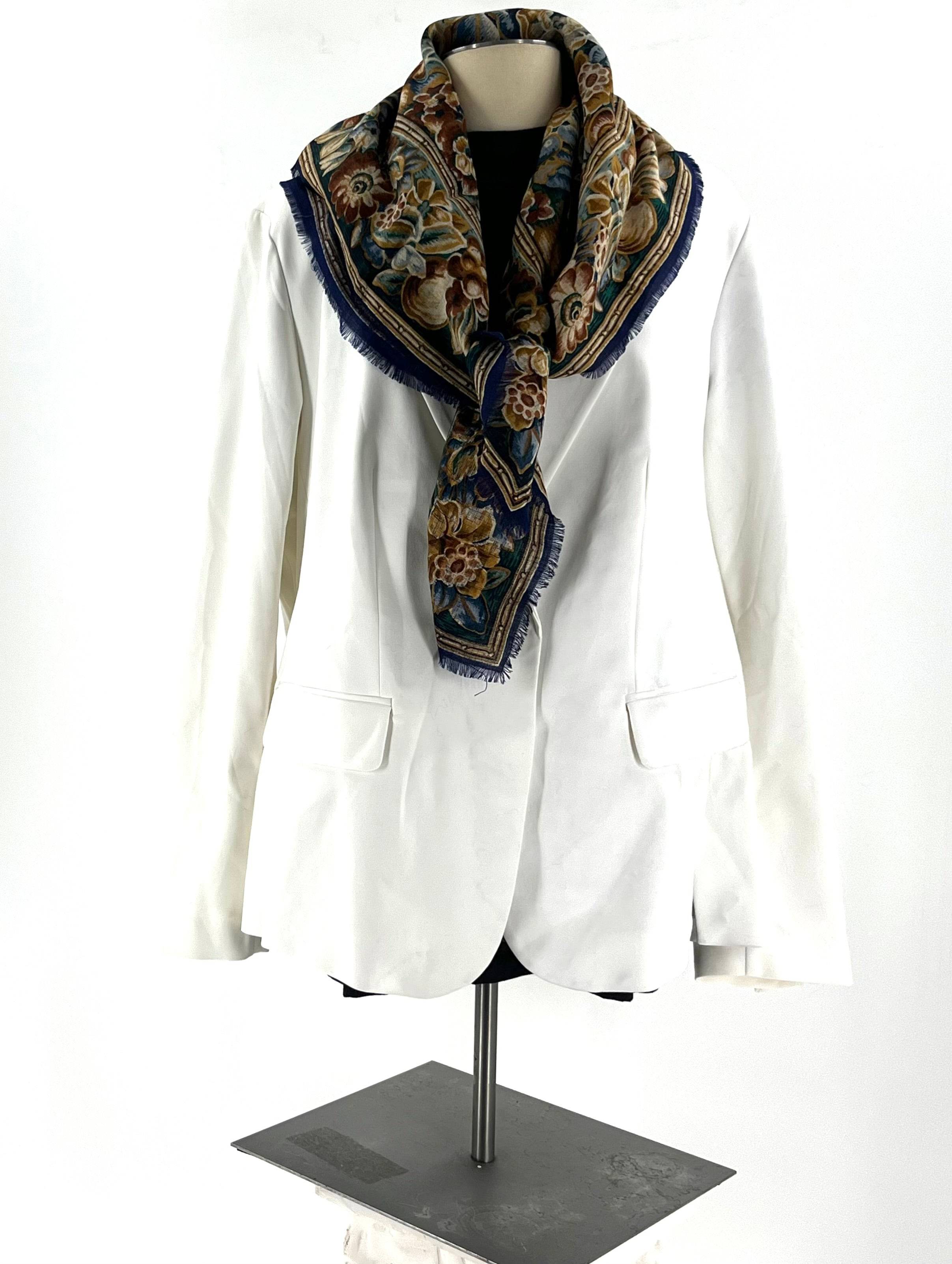 Scarf Made Of Laine (Luxurious Wool) Blue Brown And Beige Flowers By Club 7 Echo - TheRealThreads