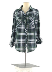 Button Up Shirt Size 1X Light Weight Flannel Plaid Black Dark Green & White By Love Potion - TheRealThreads