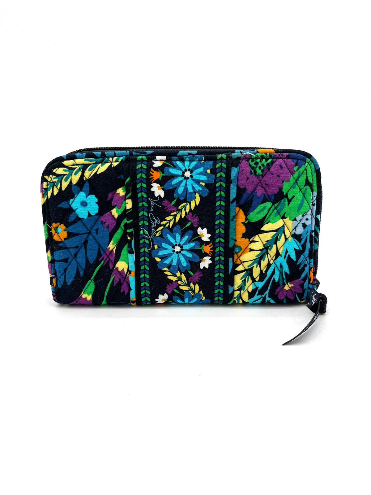 Wallet Vera Bradley Zipper Closure 17 Card Slots Coin Pocket Flowers Blue New - RealThreads