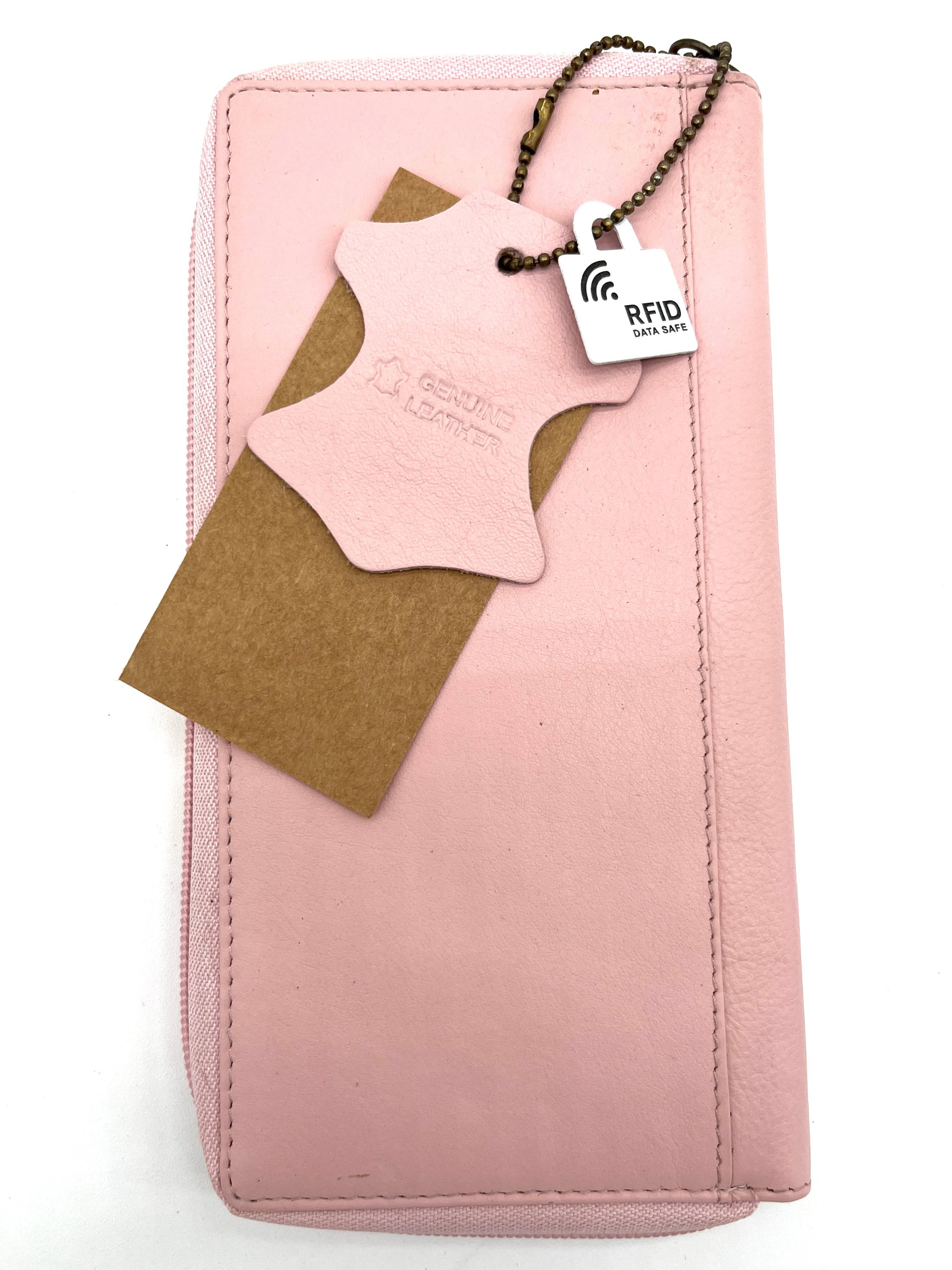 Womens Genuine Leather Wallet Pink Zip-Around Closure 12 Card Slots - NWT - NEW - RealThreads