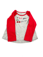 Toddler Girls Size 4T Long Sleeve T-Shirt Red and Gray Shirt I Love You ..Much - RealThreads