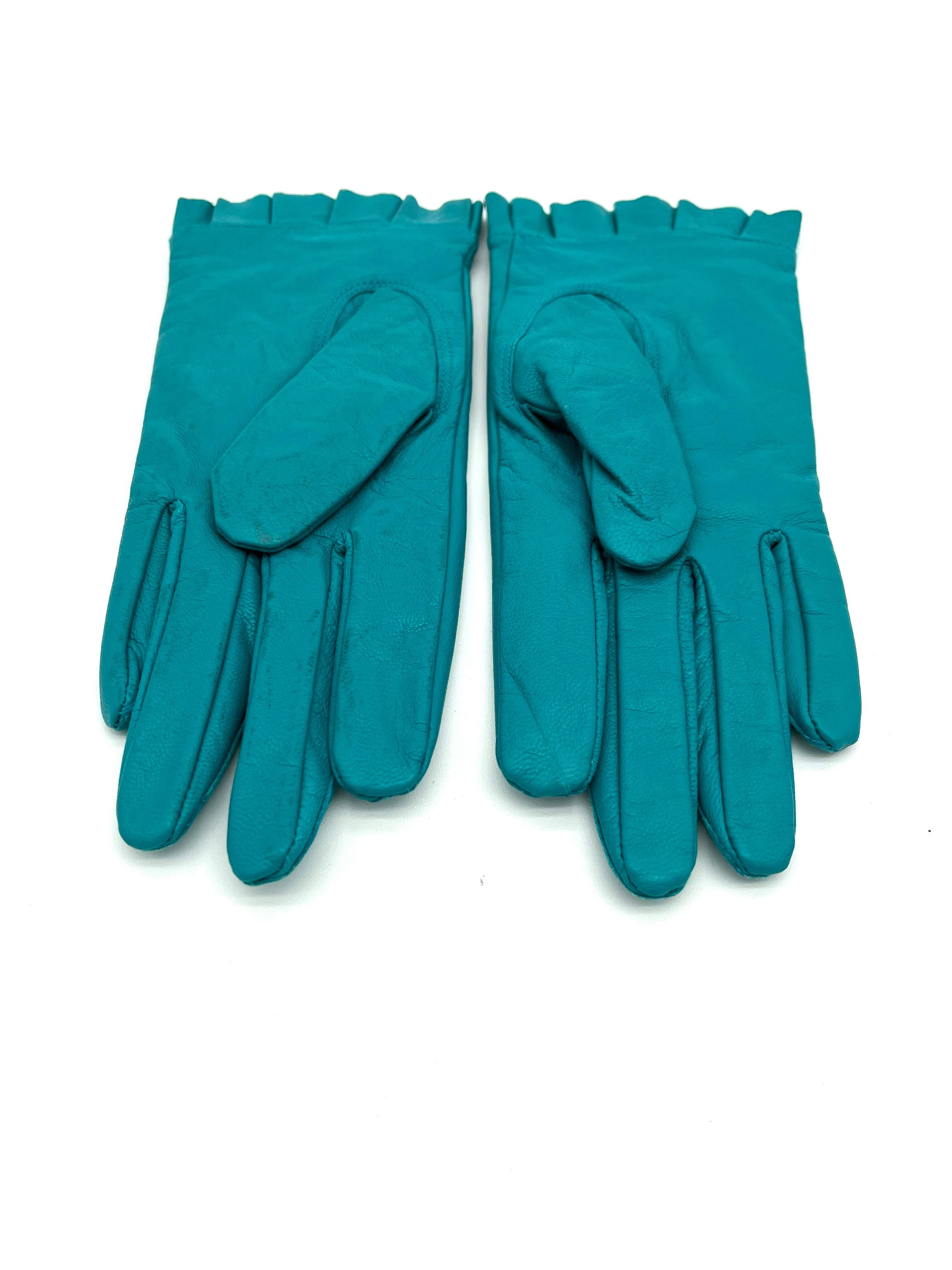 Red or Teal Leather Gloves Size Small - RealThreads