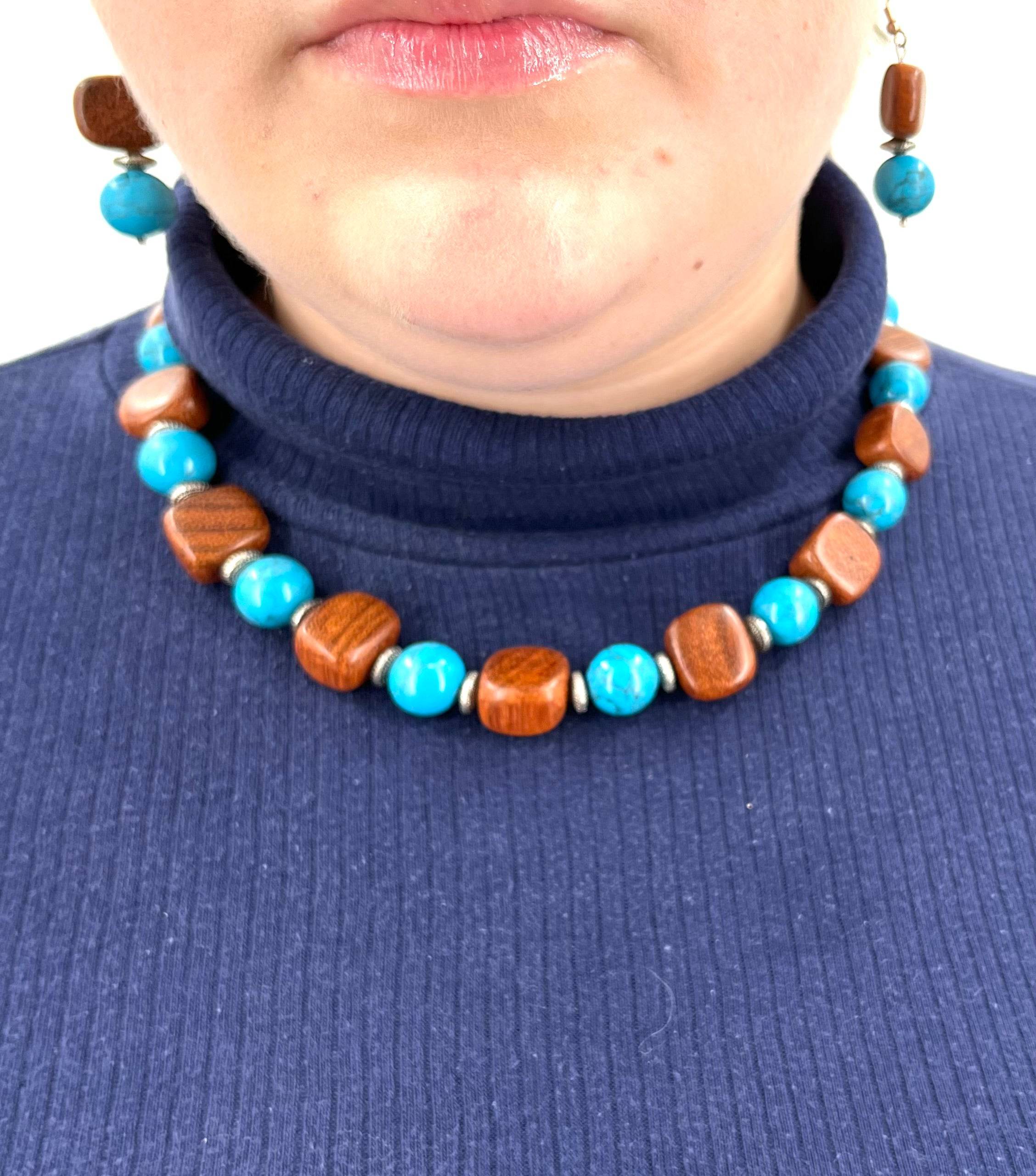 The Exquisite Look of Brown & Teal Give This Necklace and Earrings Gorgeous Style! - RealThreads