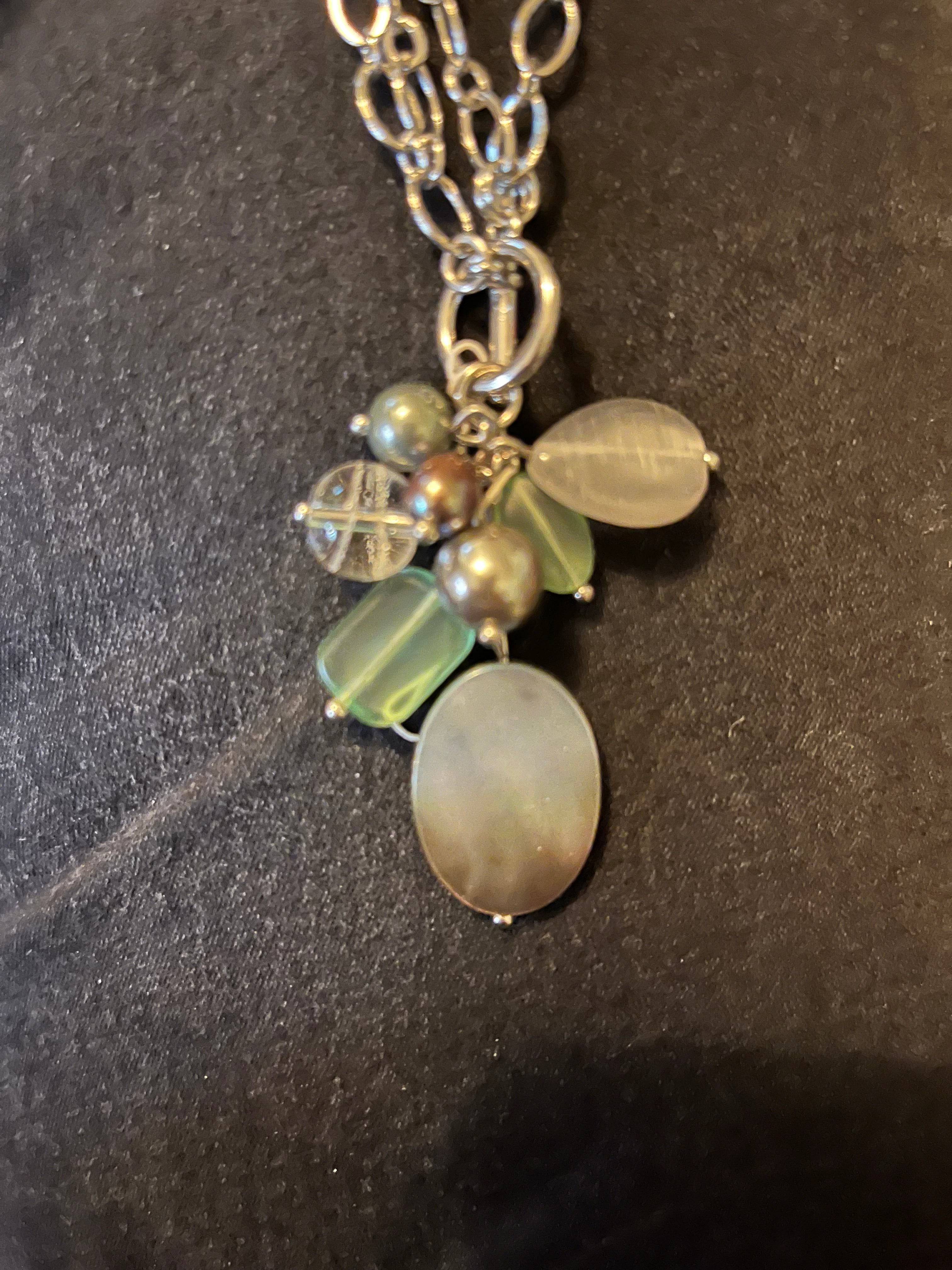 Pistachio Necklace Lia Sophia Freshwater Pearls Mother of Pearl Cats Eye Glass Beads - RealThreads