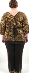 Womens Size XXL 2 Piece Set in Brown and Tan Animal Print Top and Pants - RealThreads