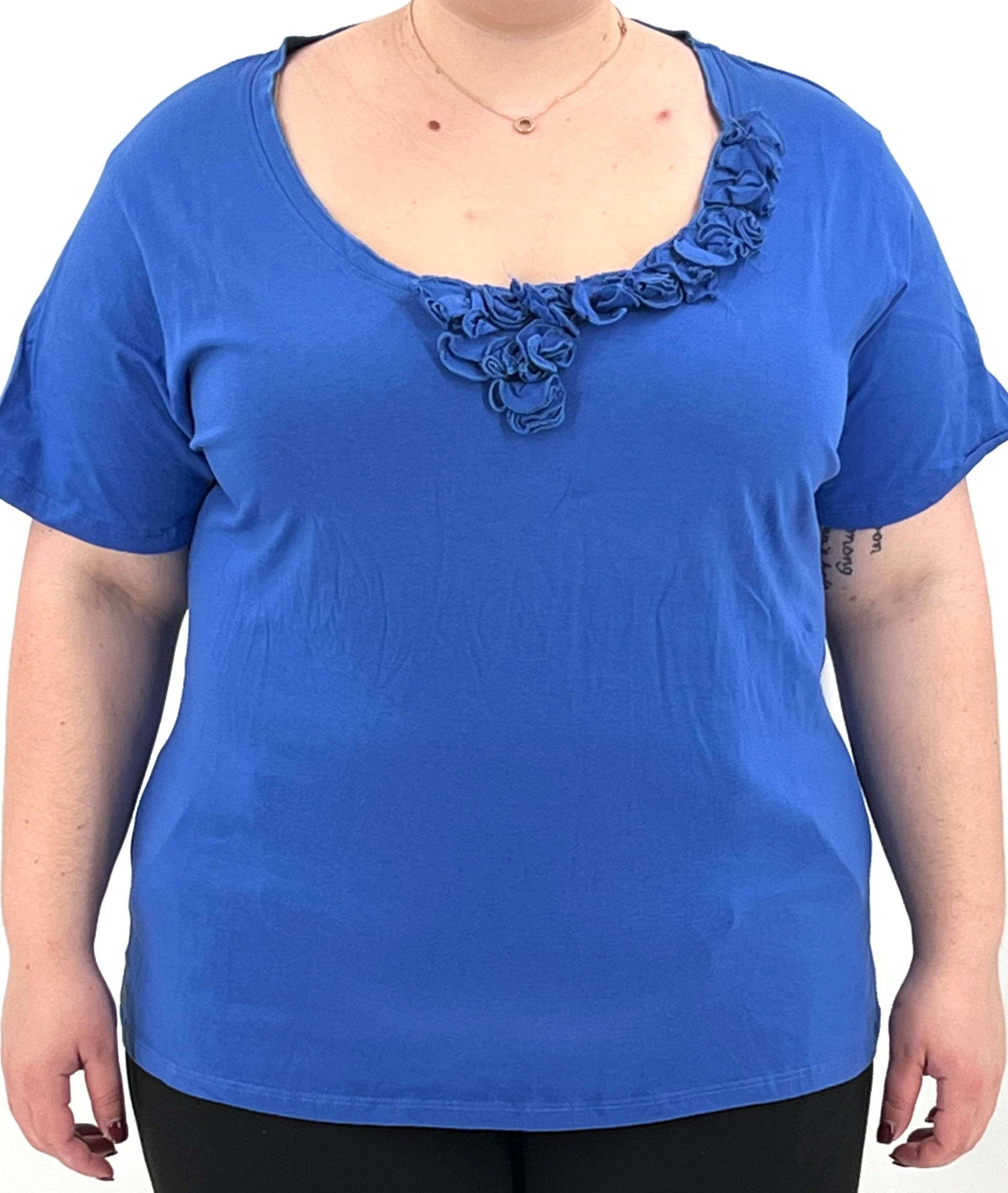 Womens Plus Size 3X NEW! NWT Short Sleeve Top by Stephanie Rogers Blue Flowers on Front - RealThreads