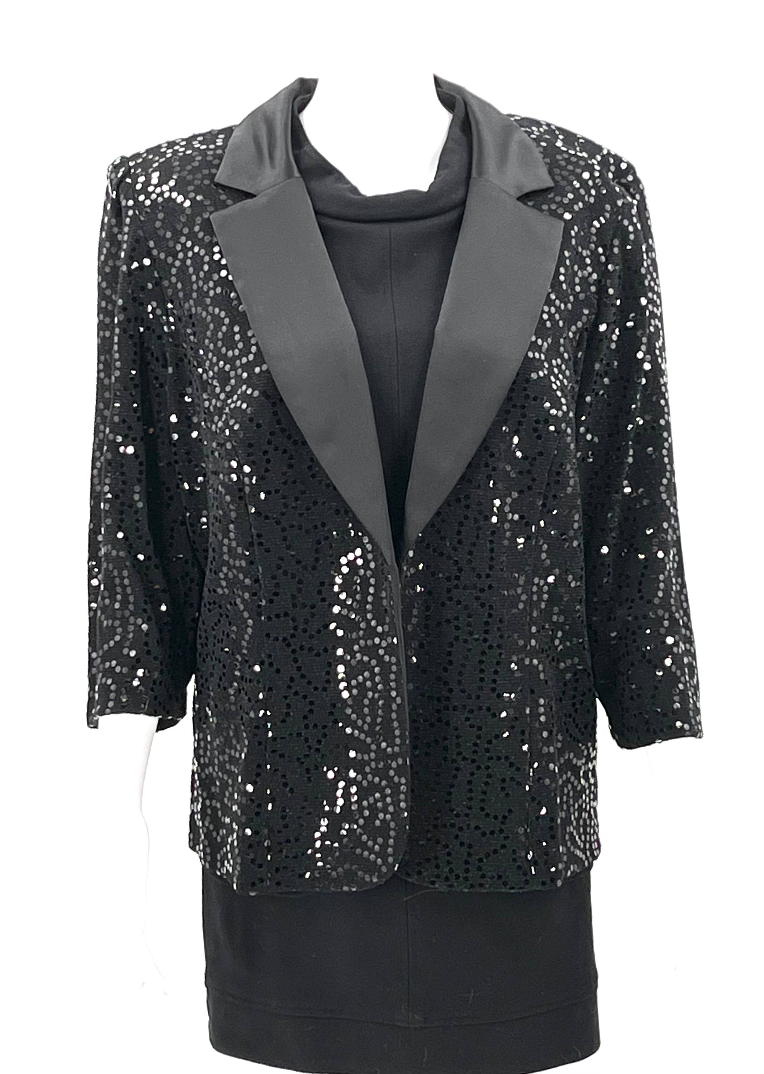 Womens Size 1X Dress Dinner Jacket in Black With Sequins Light Weight - RealThreads