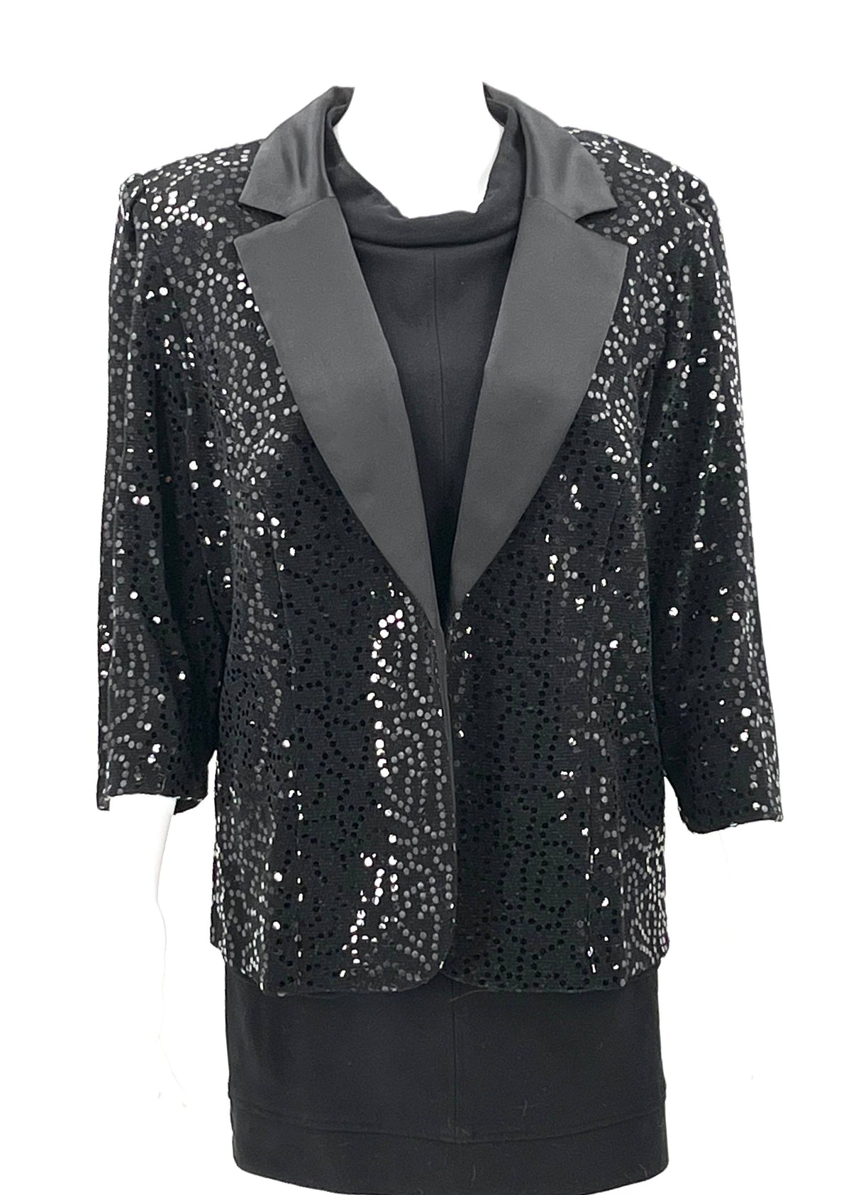 Womens Size 1X Dress Dinner Jacket in Black With Sequins Light Weight - RealThreads