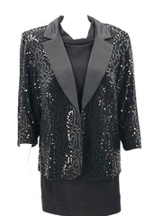 Womens Size 1X Dress Dinner Jacket in Black With Sequins Light Weight - RealThreads