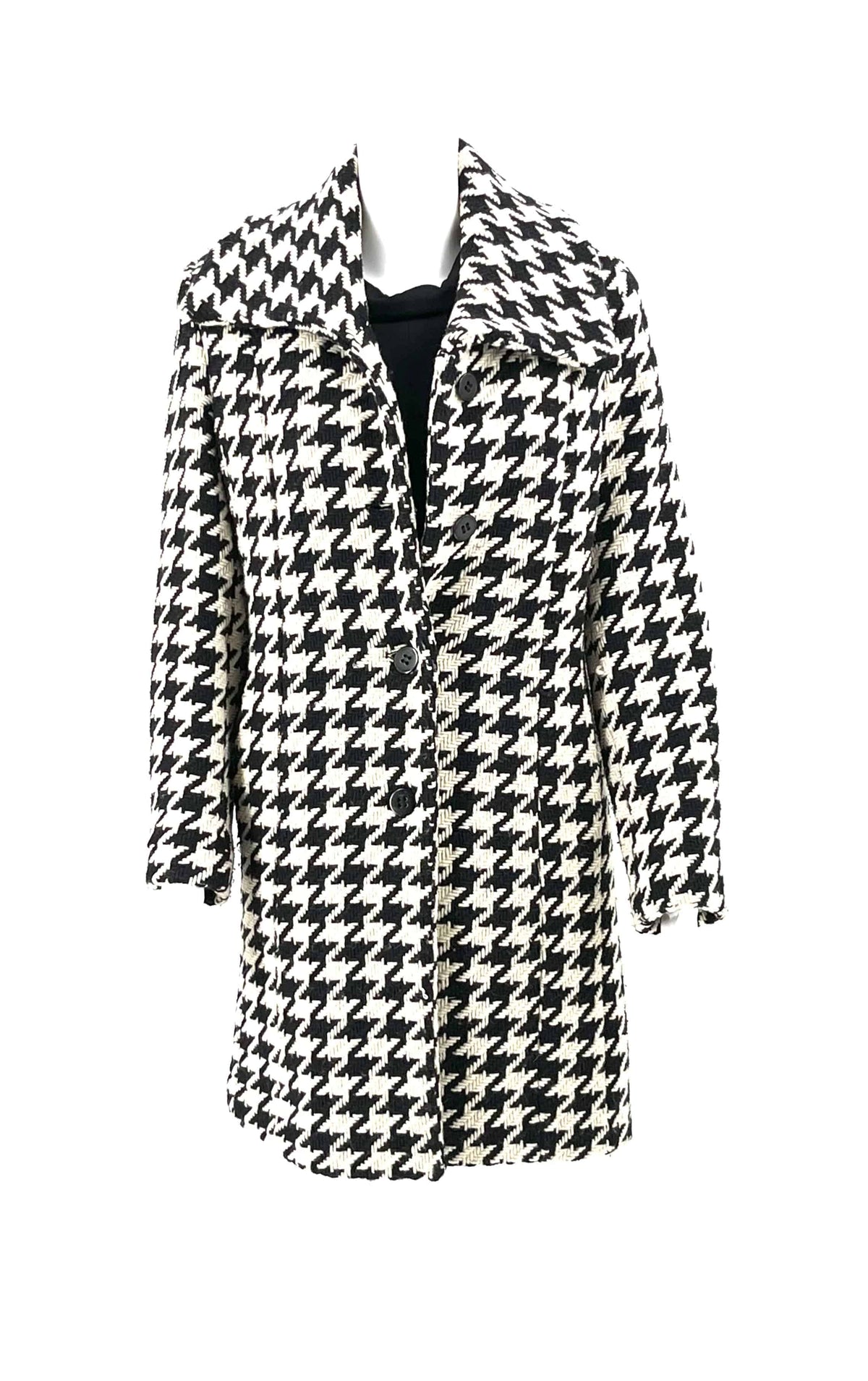 Womens Size 10 Calvin Klein Houndstooth Black and White Trench Coat Jacket - RealThreads