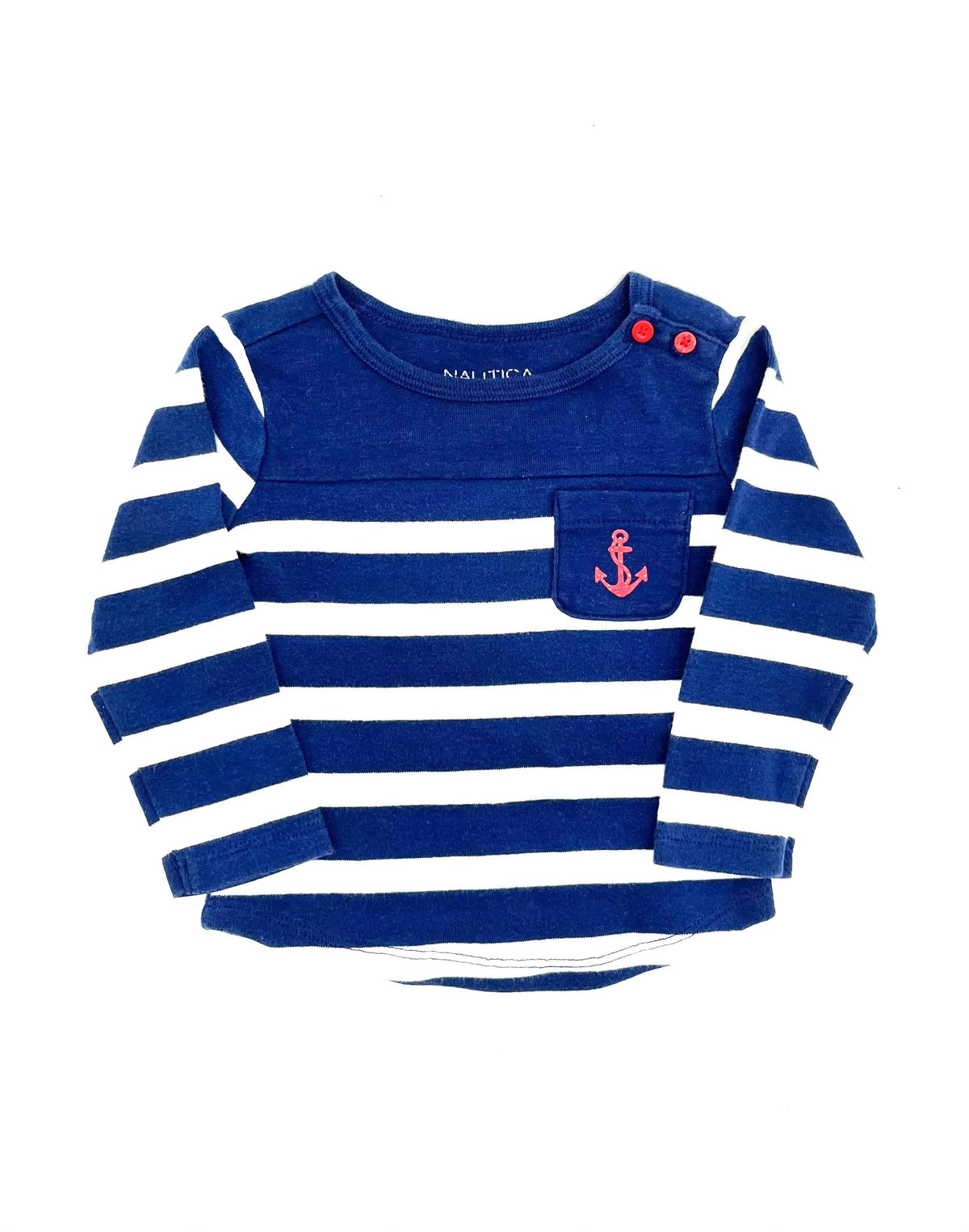 Nautica Babies Size 12 Months Top Blue and White With Anchor On Pocket - TheRealThreads