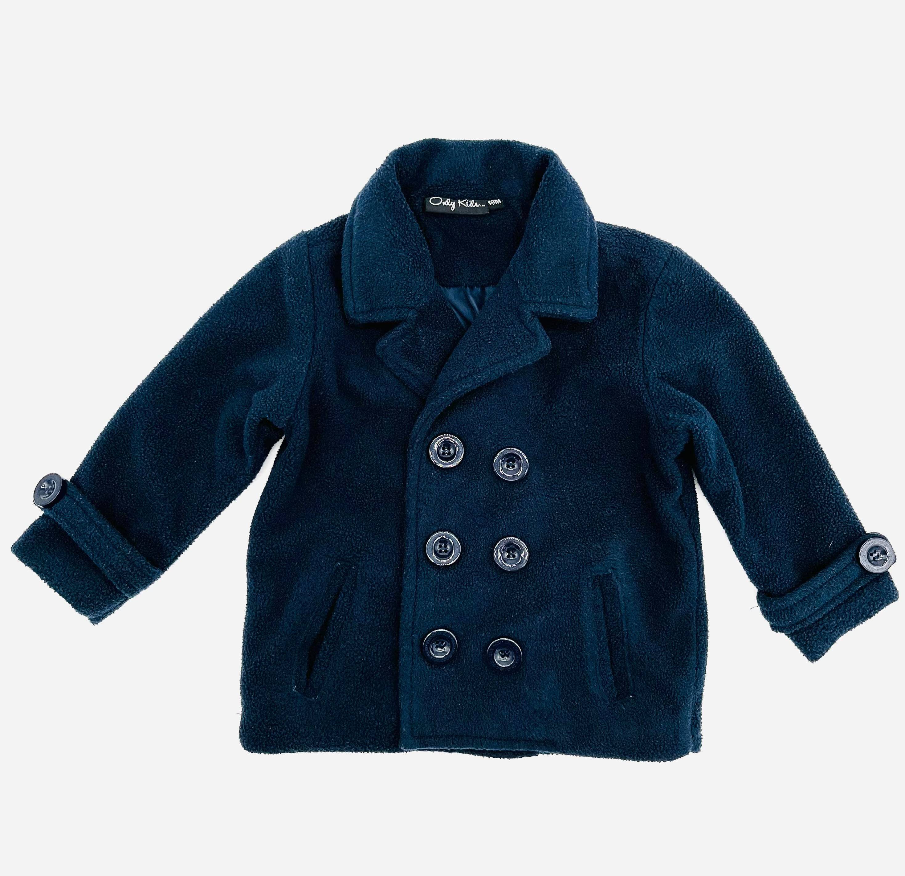 Babies Size 18 Months Navy Blue Pea Coat By Only Kids Lined Big Buttons Two Pockets - TheRealThreads