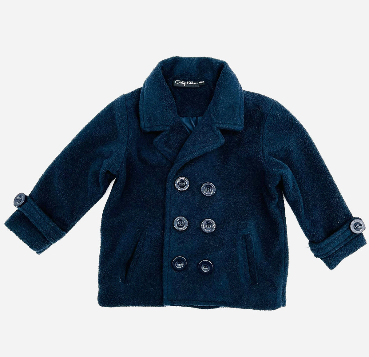 Babies Size 18 Months Navy Blue Pea Coat By Only Kids Lined Big Buttons Two Pockets - TheRealThreads