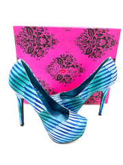 Womens Shoes Size 5.5 Promise Heels White Teal and Blue Style Cheker NEW! - TheRealThreads