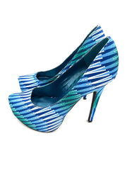 Womens Shoes Size 5.5 Promise Heels White Teal and Blue Style Cheker NEW! - TheRealThreads
