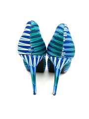 Womens Shoes Size 5.5 Promise Heels White Teal and Blue Style Cheker NEW! - TheRealThreads