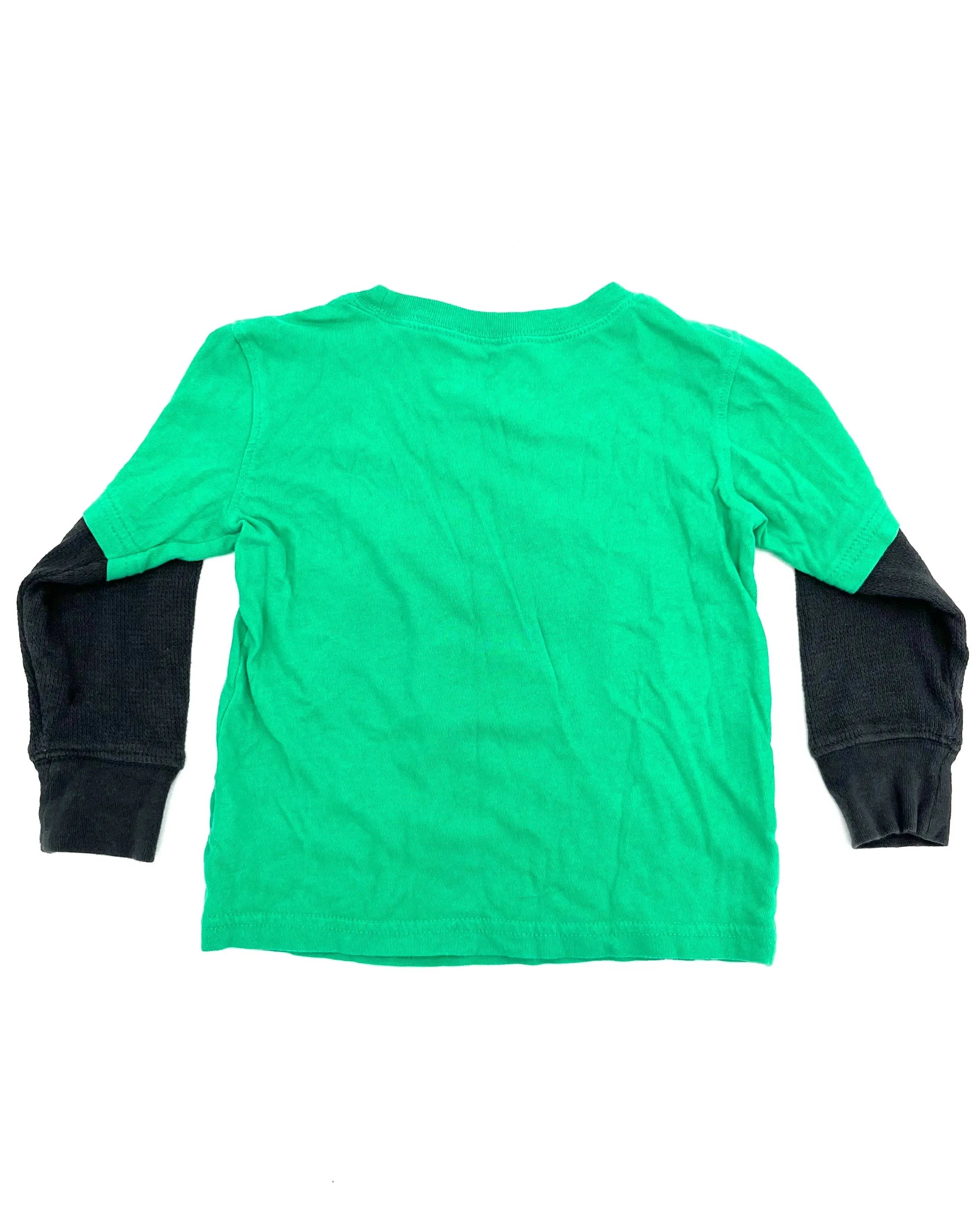 Toddlers Size 2T Top By Jumping Beans Green With Black Sleeves & Dino Roar on Front - TheRealThreads