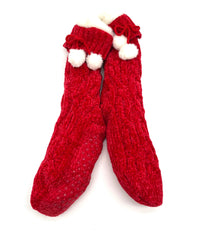 New Non-Slip Warm Socks Red With Grippers Faux Fir Inside With Decorative Bows Outside - TheRealThreads